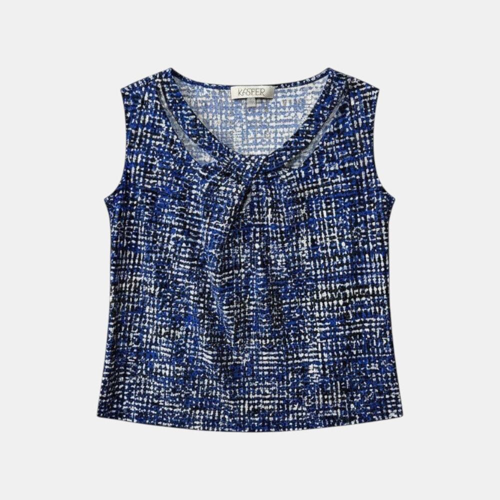 Kasper Women's Blue Sleeveless V-Neck Printed Blouse - Picture 3 of 6